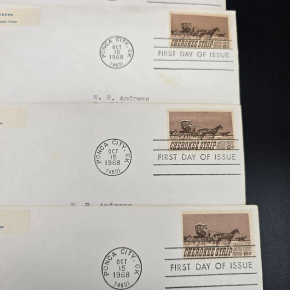 1968 Cherokee Strip First Day Of Issue Envelopes and Stamps Lot of 10 LI3010 - Picture 5 of 7